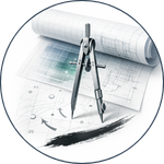 Invincibility Blueprint service icon showing a drafting compass on technical plans