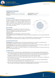 Assessment Summary cover page for Pamela Shah, Mid Manager tier, showing radar chart and key findings