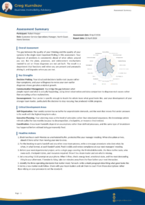 Assessment Summary cover page for Robert Harper, Senior Manager tier, showing radar chart and key findings