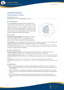 Assessment Summary cover page for David Mercer, Senior Manager tier, showing radar chart and key findings