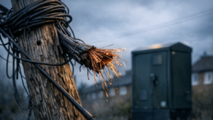 Copper cables being replaced by fibre optic infrastructure, illustrating the strategy execution gap in UK broadband