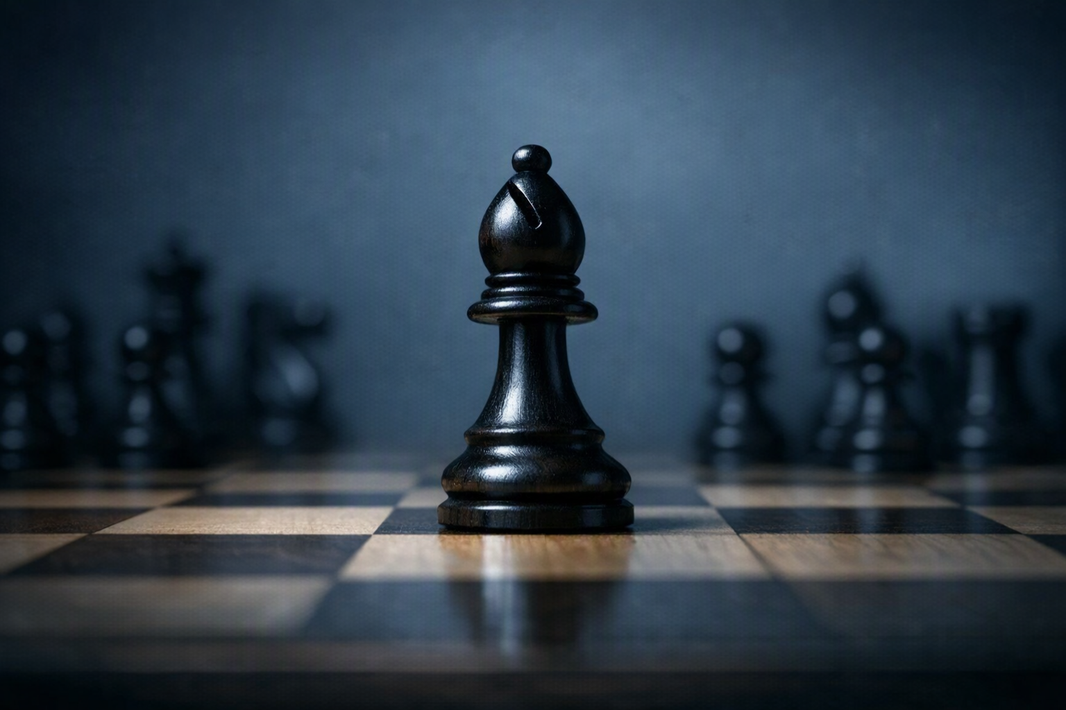 Single chess bishop in focus on a near-empty board, illustrating what makes a real strategy and choosing your ground